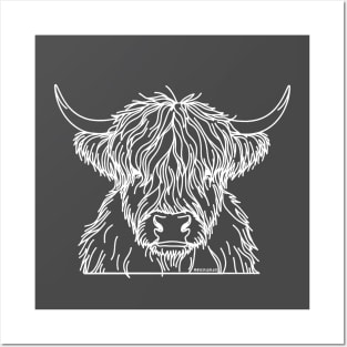 Highland Cow - White Sketch Posters and Art